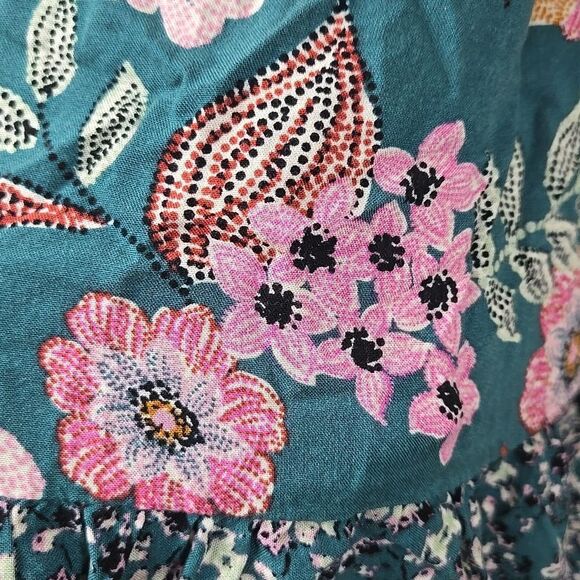 Maurices Teal Floral Flutter Sleeve V Neck Mini Dress Work School Casual Pockets - Picture 6 of 11